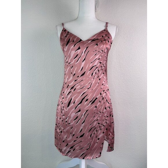 Storia women's small dusty pink zebra print satin slip cami mini dress - Picture 2 of 10